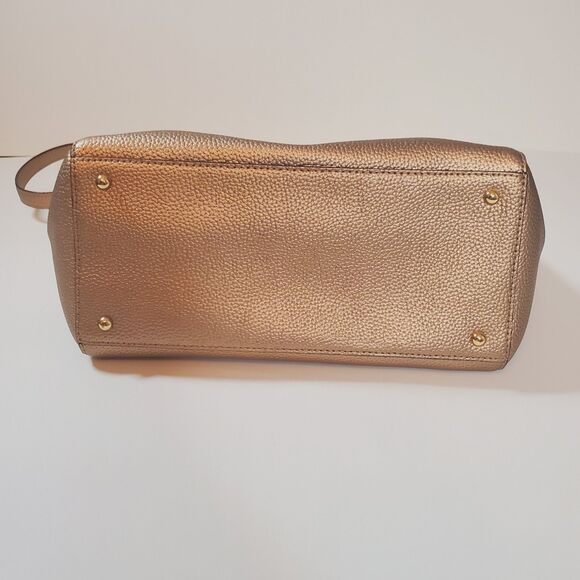 Ralph Lauren Gold Leather Bag Double Handle Medium Satchel Shoulder Strap - Picture 5 of 14